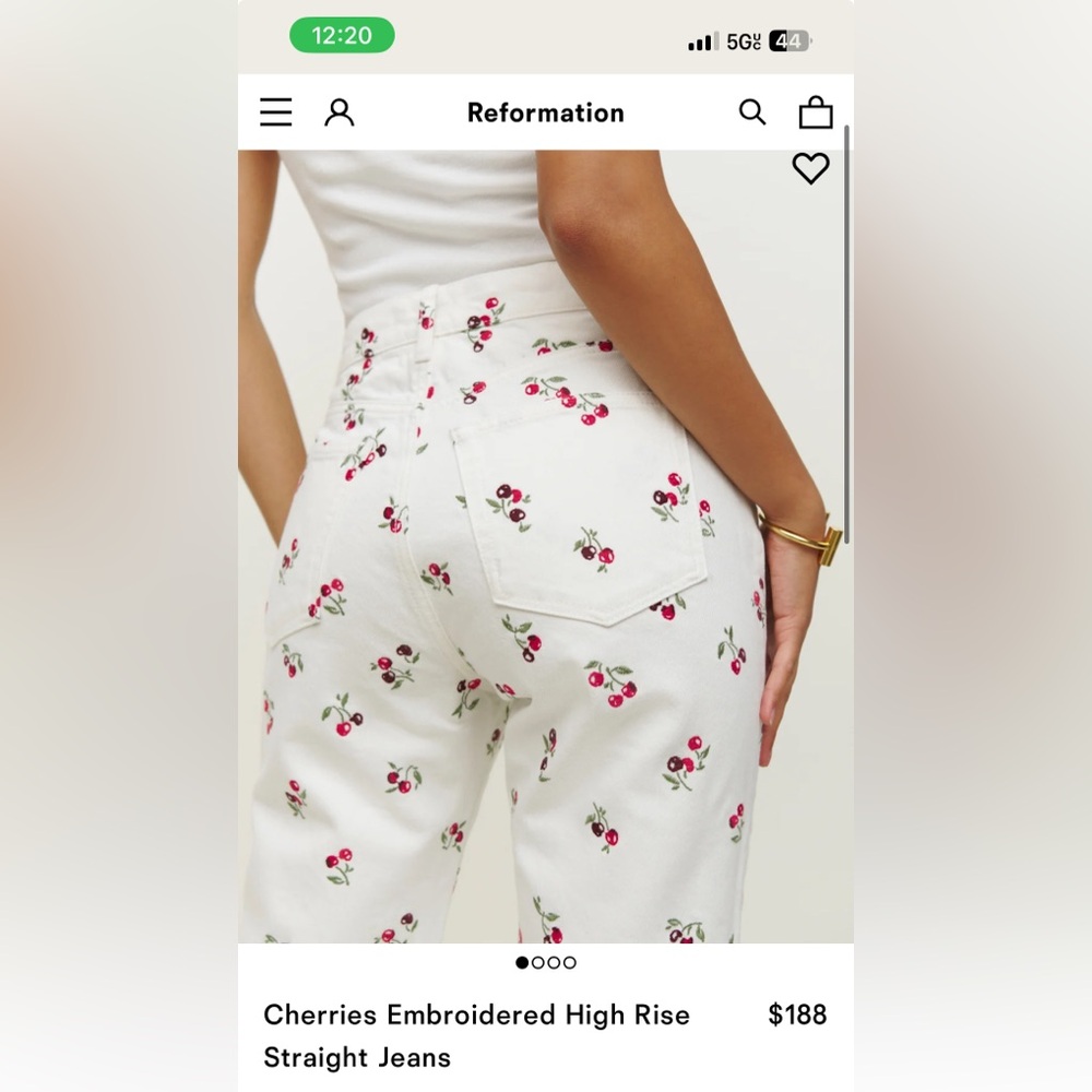 Reformation Cherry Embroidered Denim